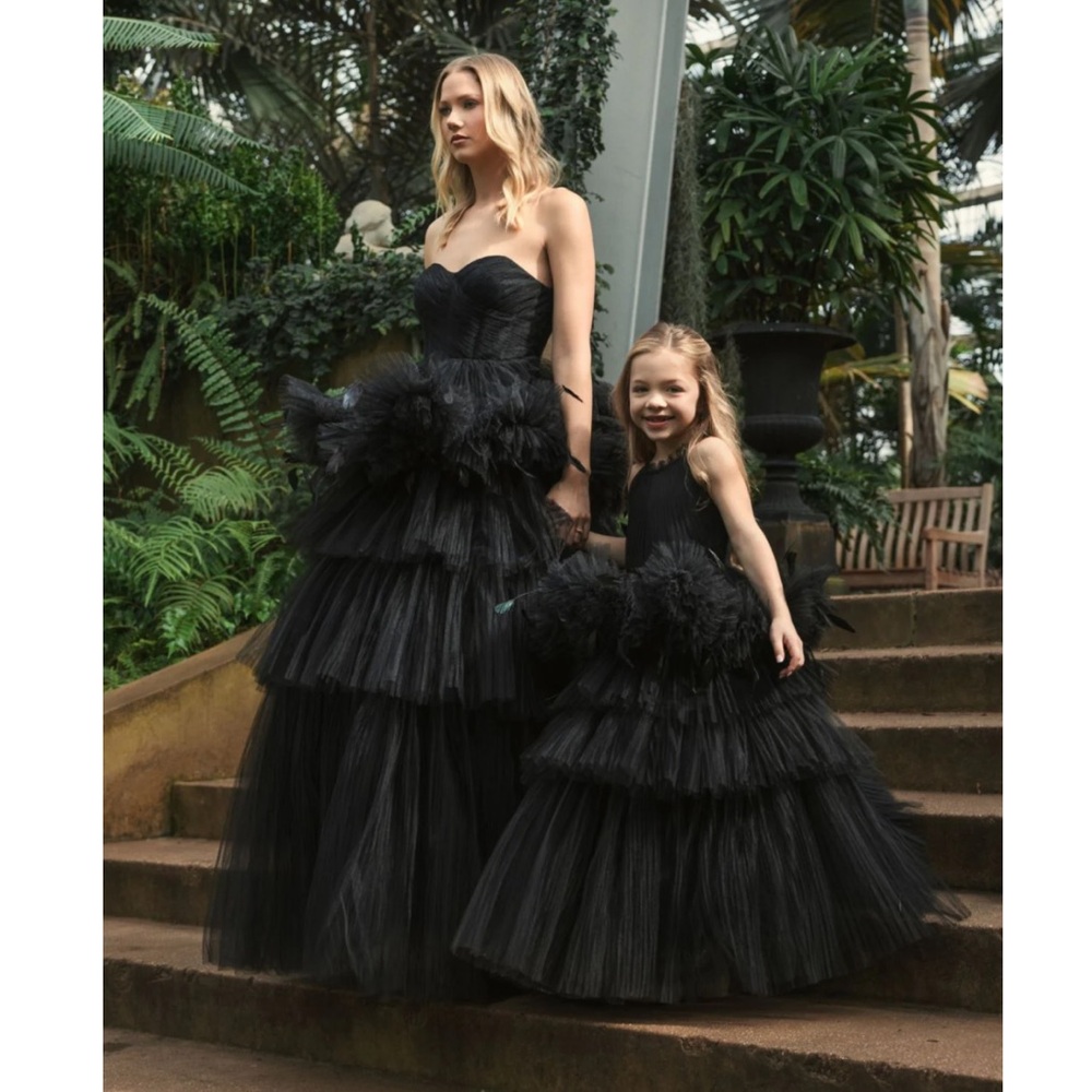 Mac Duggal Black Strapless Tulle Gown with Feather Detail - Picture 15 of 16